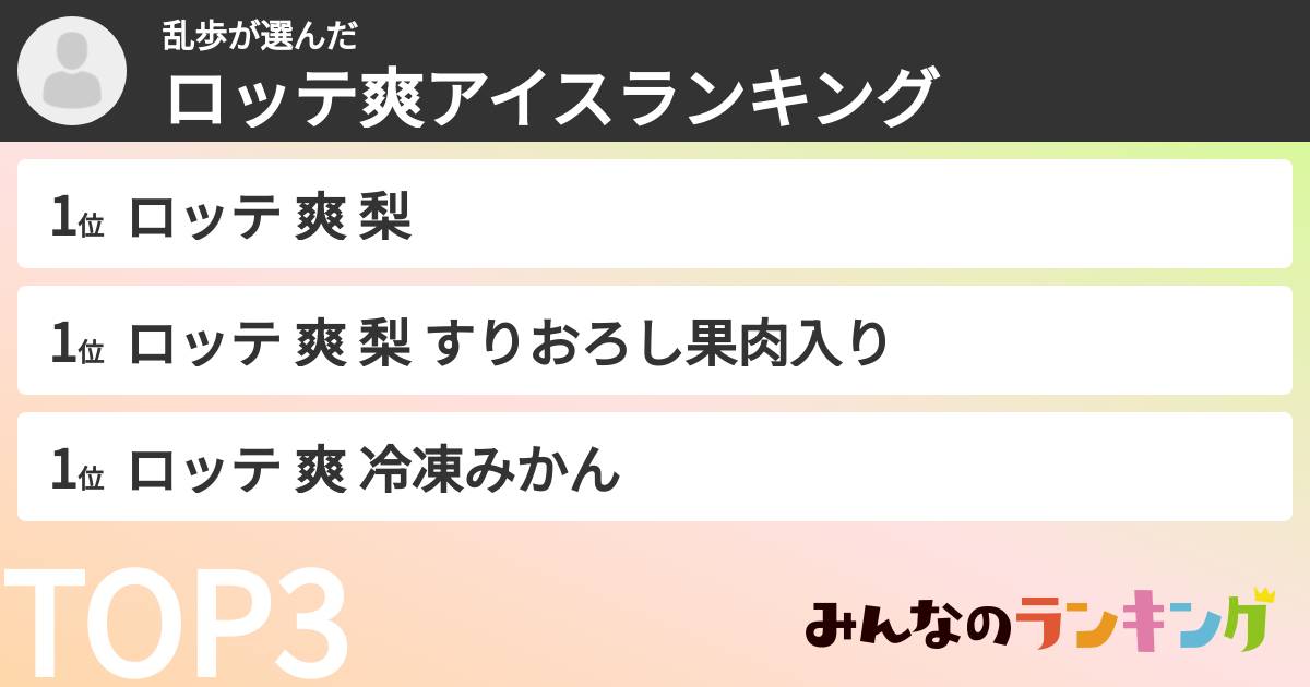 乱歩さんの「ロッテ爽アイスランキング」