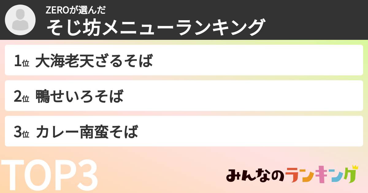 ZEROさんの「そじ坊メニューランキング」