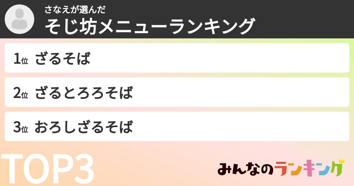 さなえさんの「そじ坊メニューランキング」