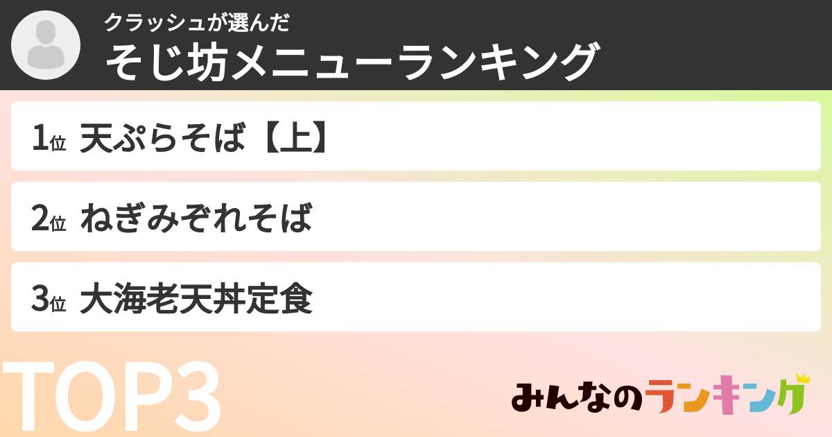 クラッシュさんの「そじ坊メニューランキング」
