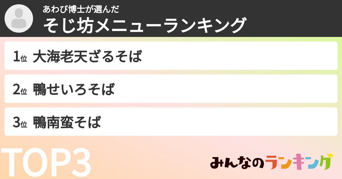 あわび博士さんの「そじ坊メニューランキング」