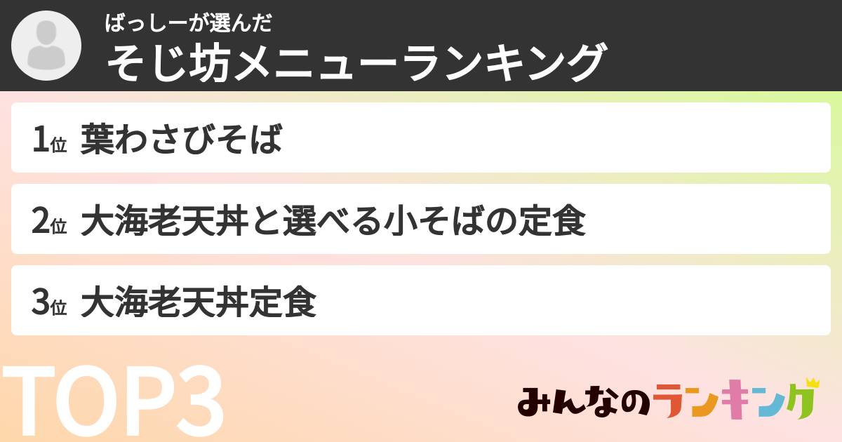 ばっしーさんの「そじ坊メニューランキング」