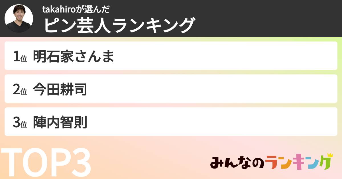 takahiroさんの「ピン芸人ランキング」