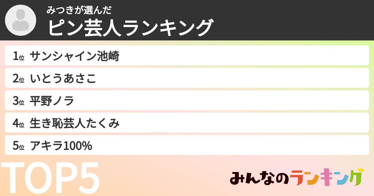 みつきさんの「ピン芸人ランキング」