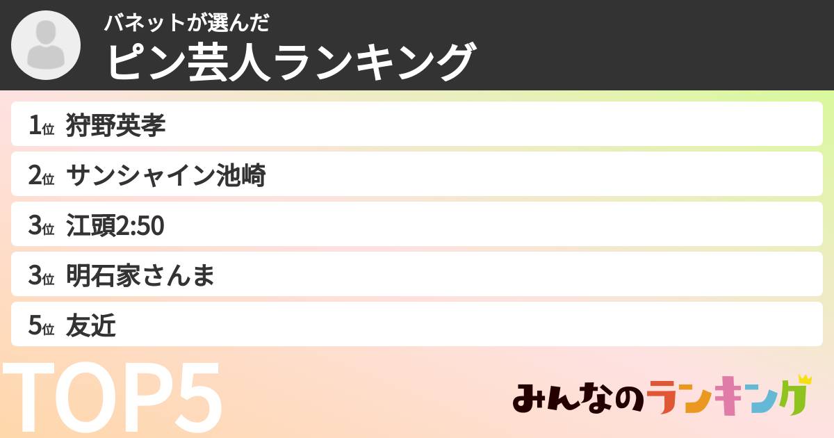 バネットさんの「ピン芸人ランキング」