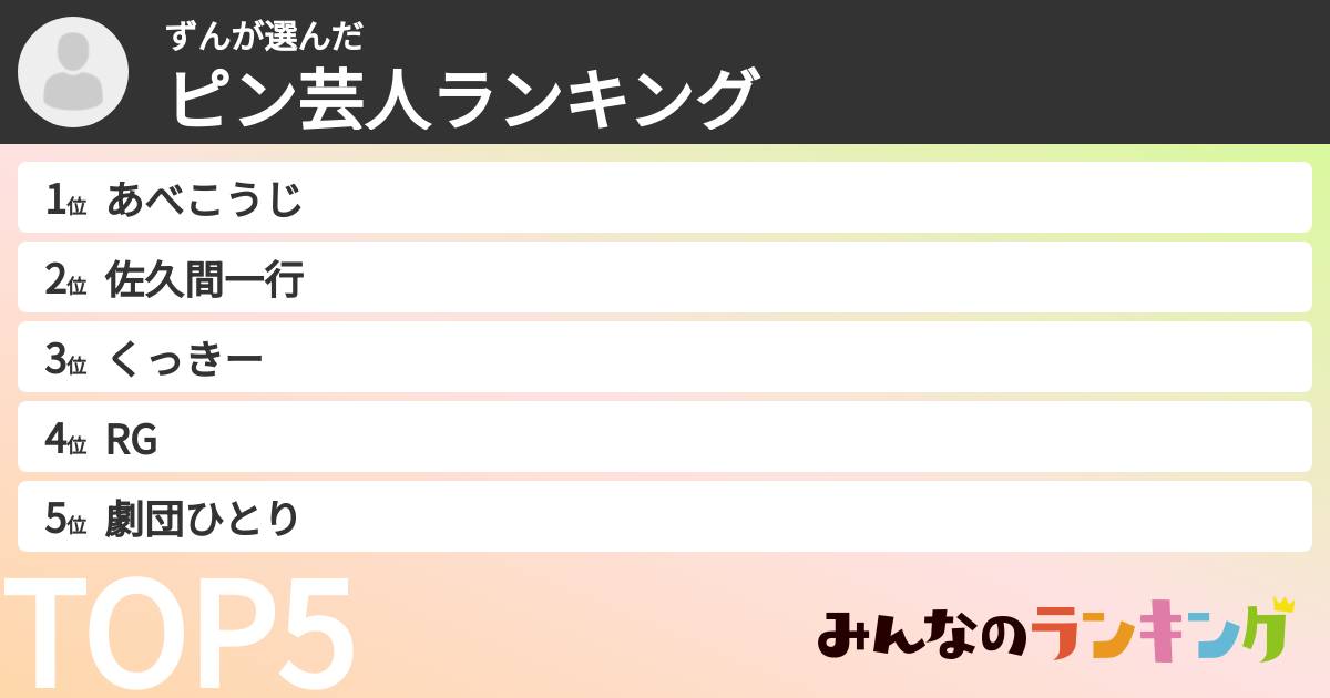 ずんさんの「ピン芸人ランキング」
