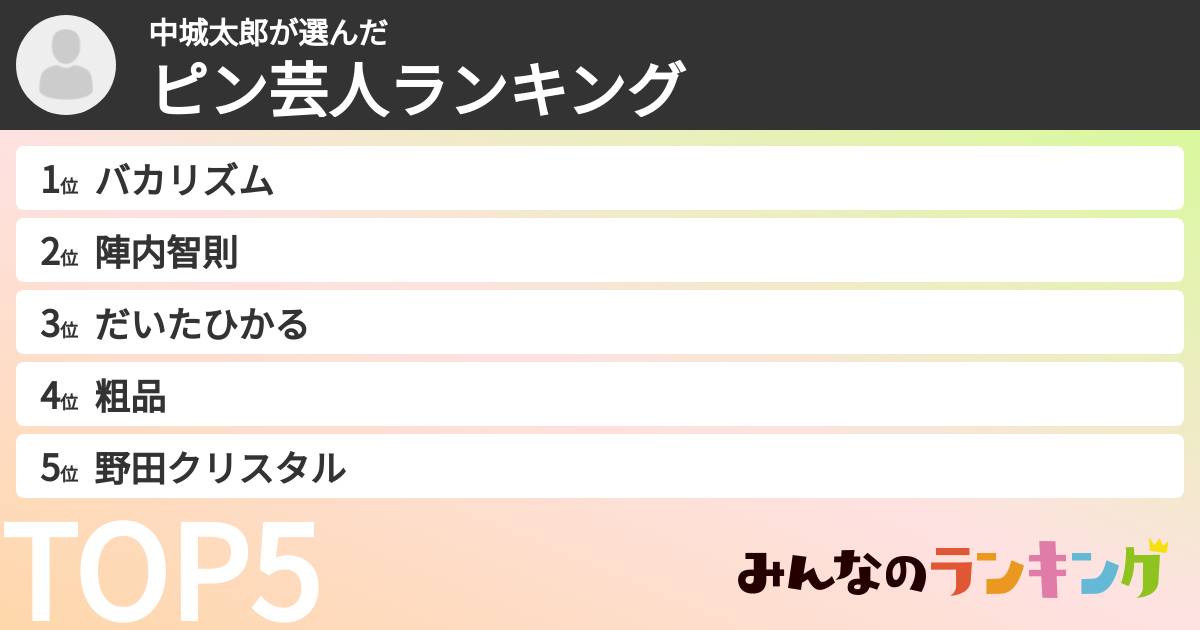 中城太郎さんの「ピン芸人ランキング」