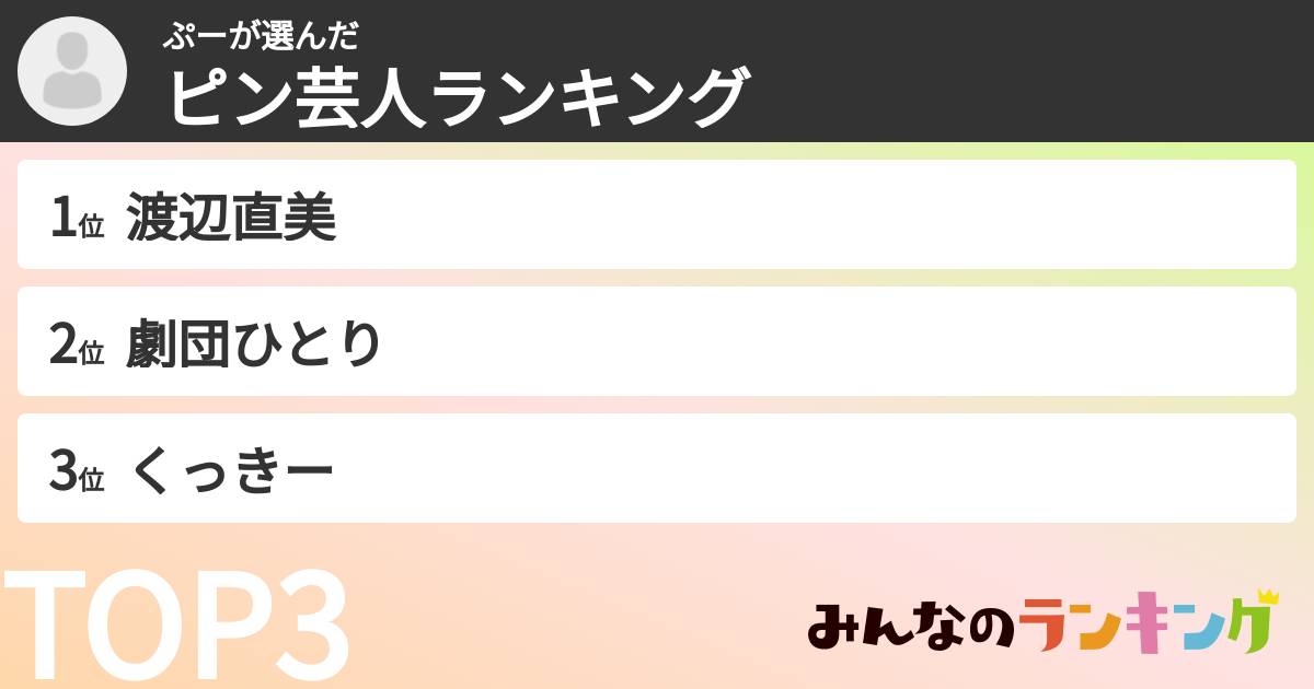 ぷーさんの「ピン芸人ランキング」