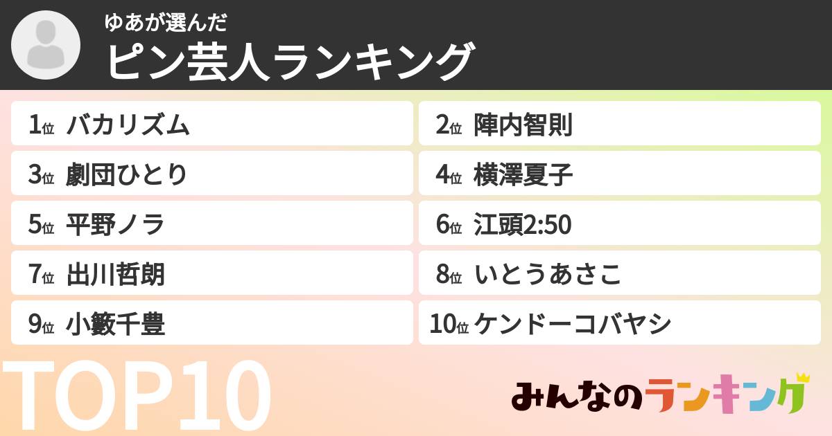ゆあさんの「ピン芸人ランキング」