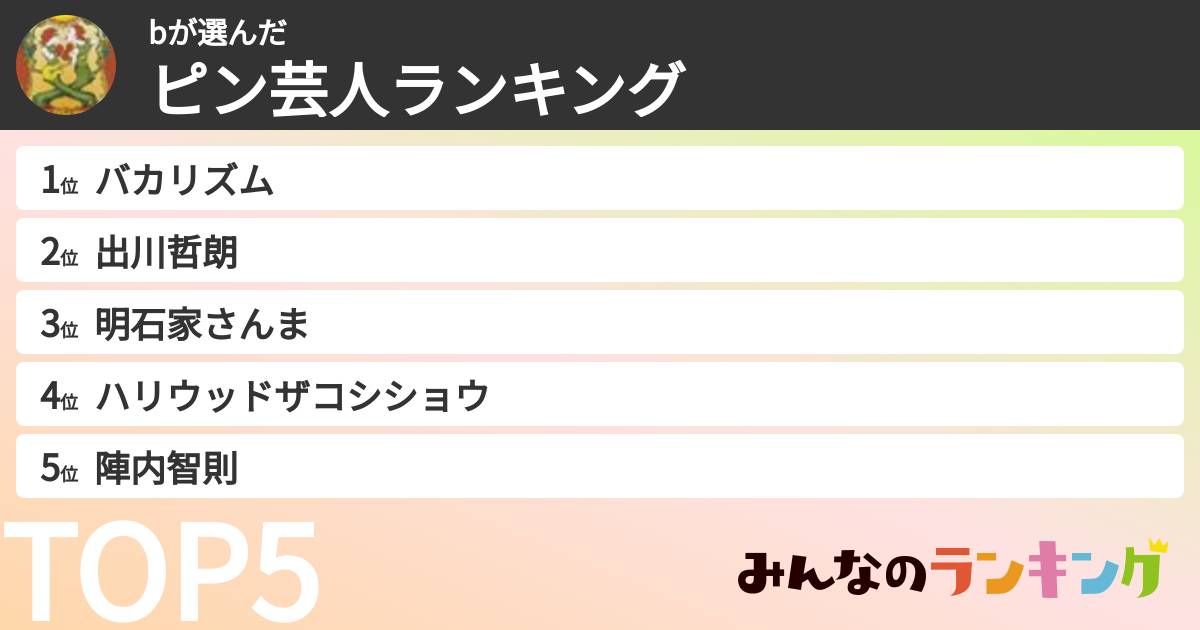 bさんの「ピン芸人ランキング」