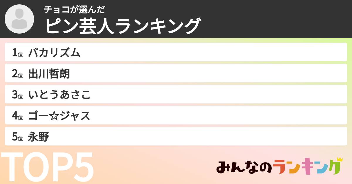 チョコさんの「ピン芸人ランキング」