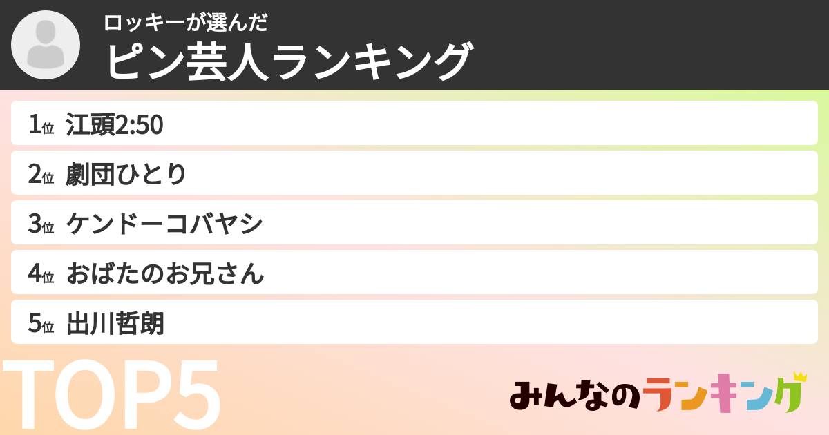 ロッキーさんの「ピン芸人ランキング」