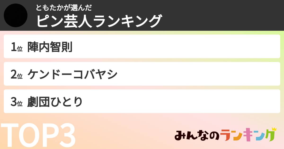 ともたかさんの「ピン芸人ランキング」