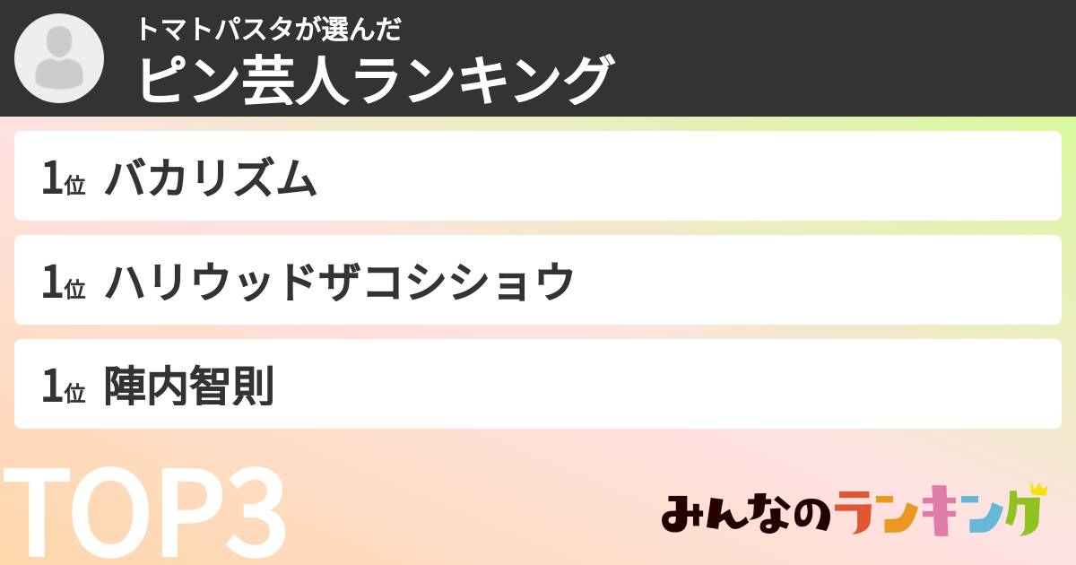 トマトパスタさんの「ピン芸人ランキング」