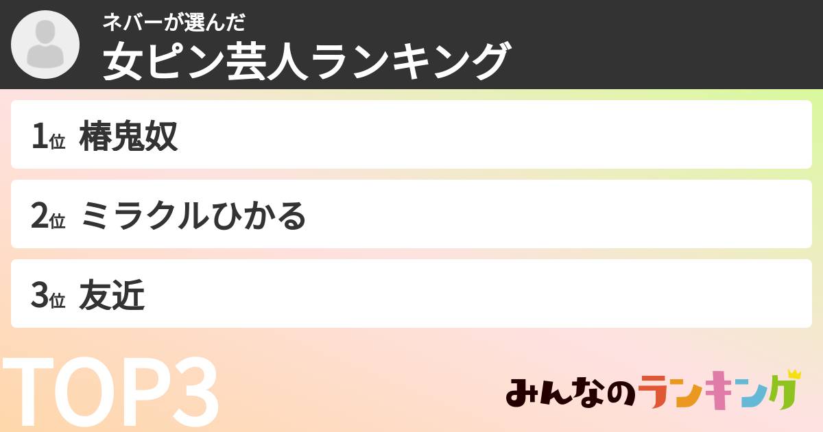 ネバーさんの「女ピン芸人ランキング」