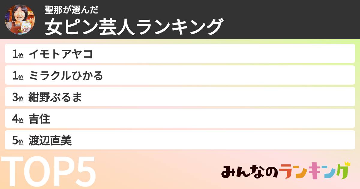 聖那さんの「女ピン芸人ランキング」