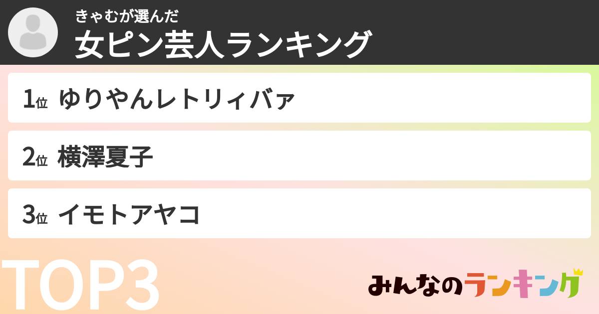 きゃむさんの「女ピン芸人ランキング」