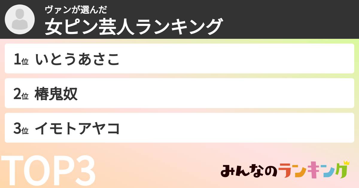 ヴァンさんの「女ピン芸人ランキング」