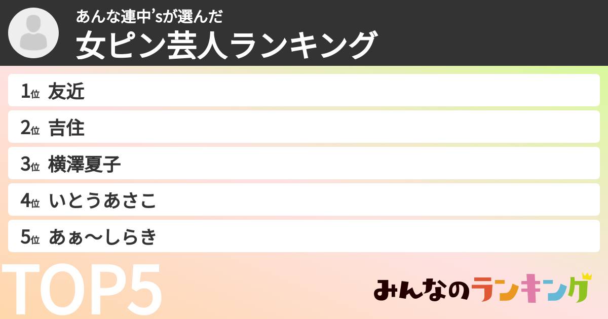 あんな連中’sさんの「女ピン芸人ランキング」