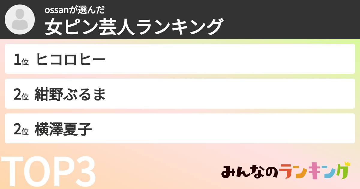 ossanさんの「女ピン芸人ランキング」