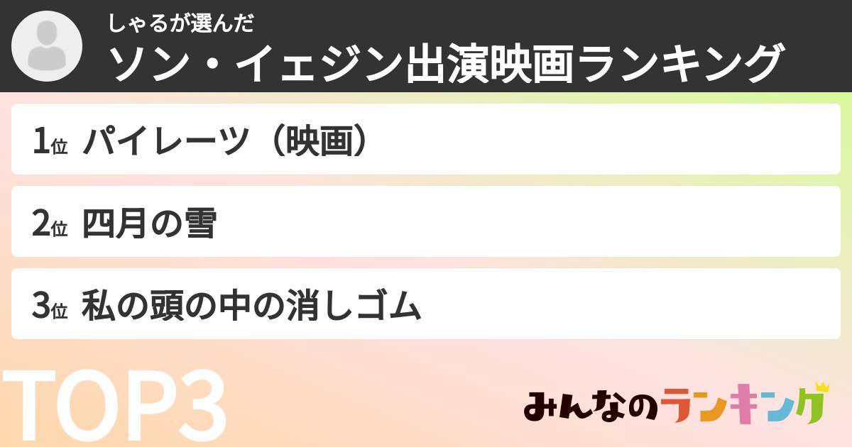 しゃるさんの「ソン・イェジン出演映画ランキング」