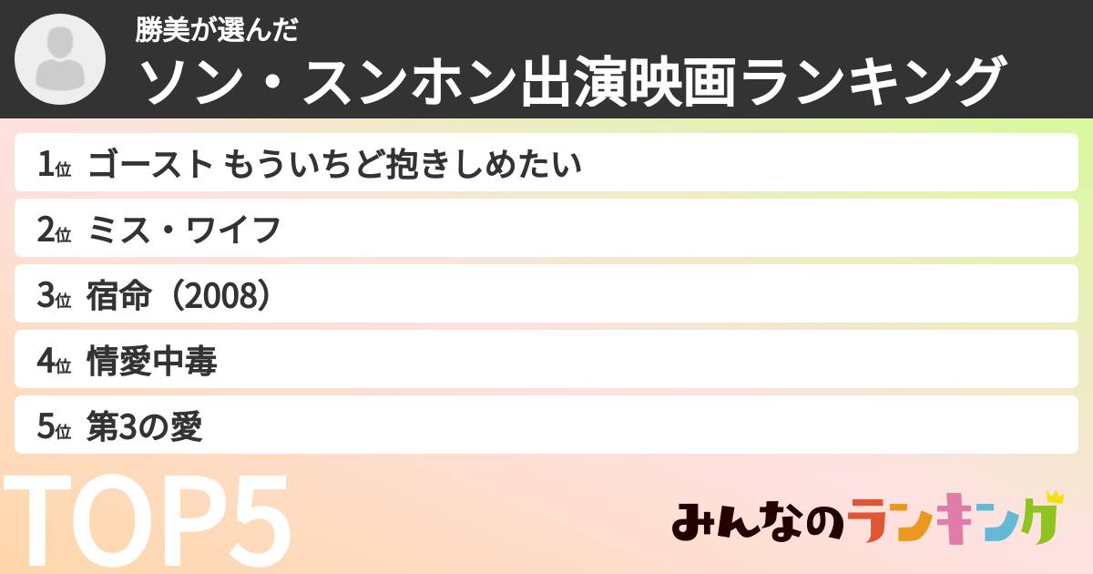 勝美さんの「ソン・スンホン出演映画ランキング」