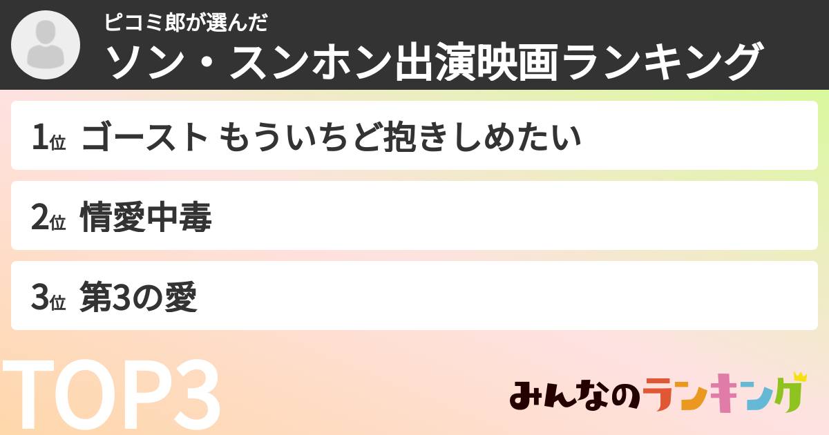 ピコミ郎さんの「ソン・スンホン出演映画ランキング」