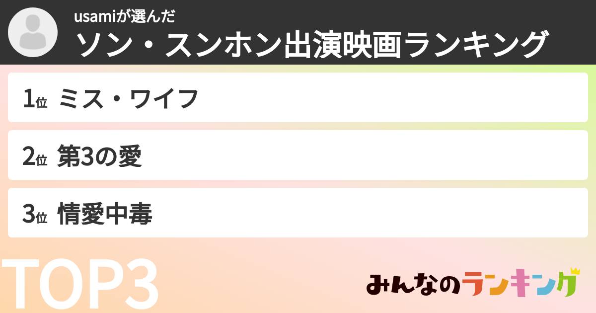 usamiさんの「ソン・スンホン出演映画ランキング」