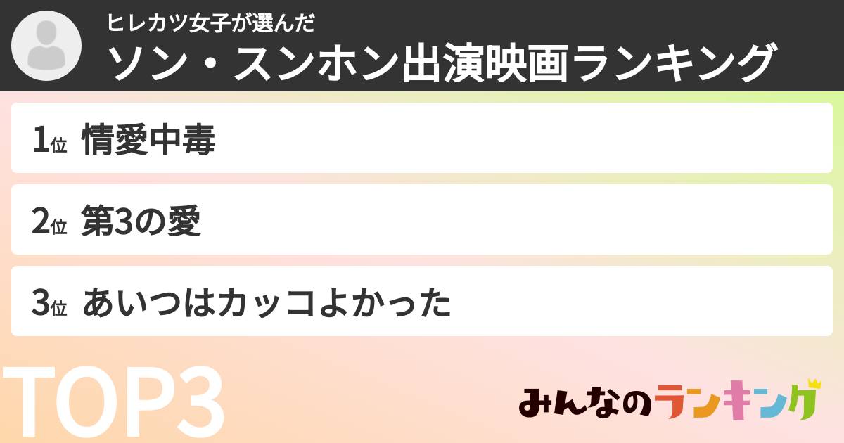 ヒレカツ女子さんの「ソン・スンホン出演映画ランキング」