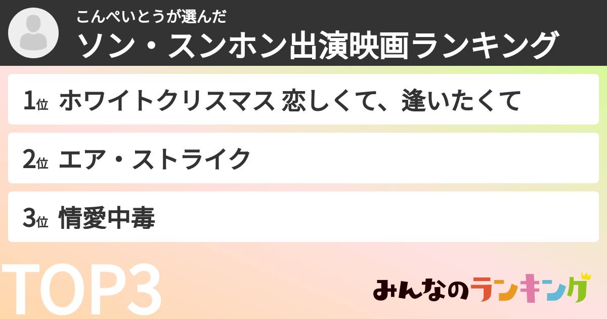 こんぺいとうさんの「ソン・スンホン出演映画ランキング」