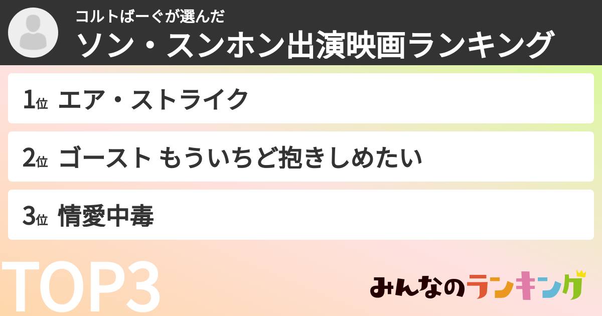 コルトばーぐさんの「ソン・スンホン出演映画ランキング」