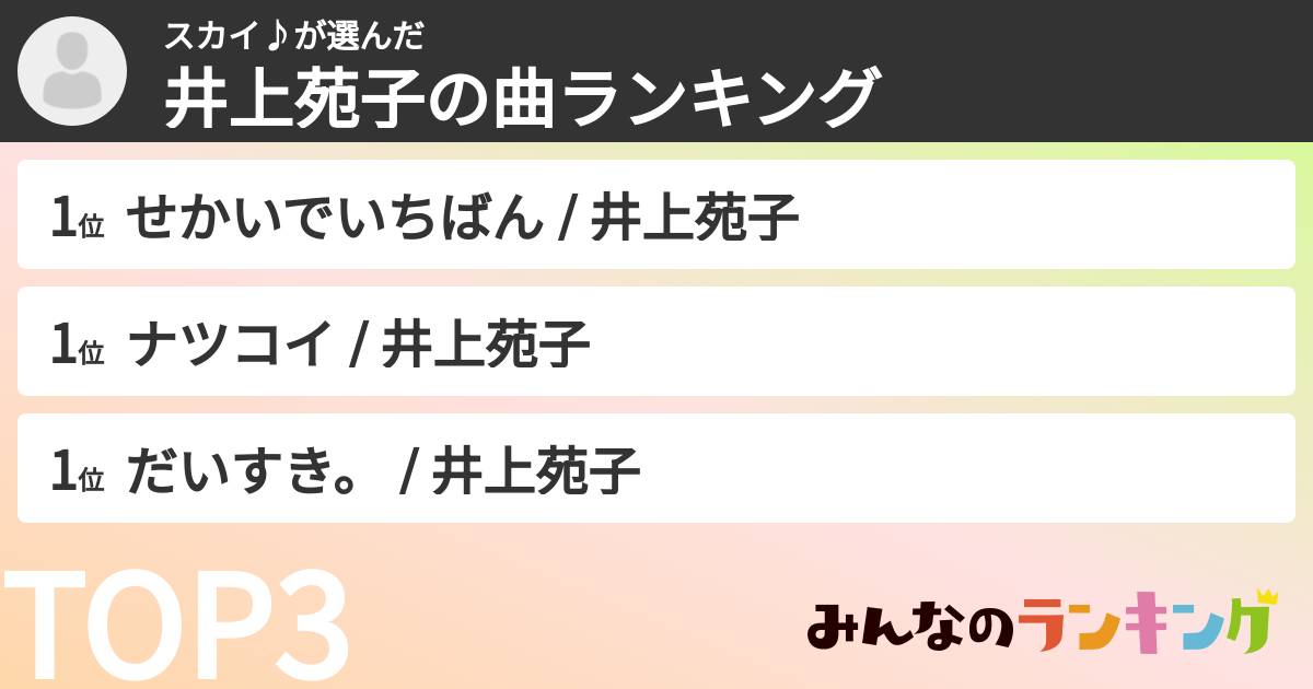 スカイ♪さんの「井上苑子の曲ランキング」