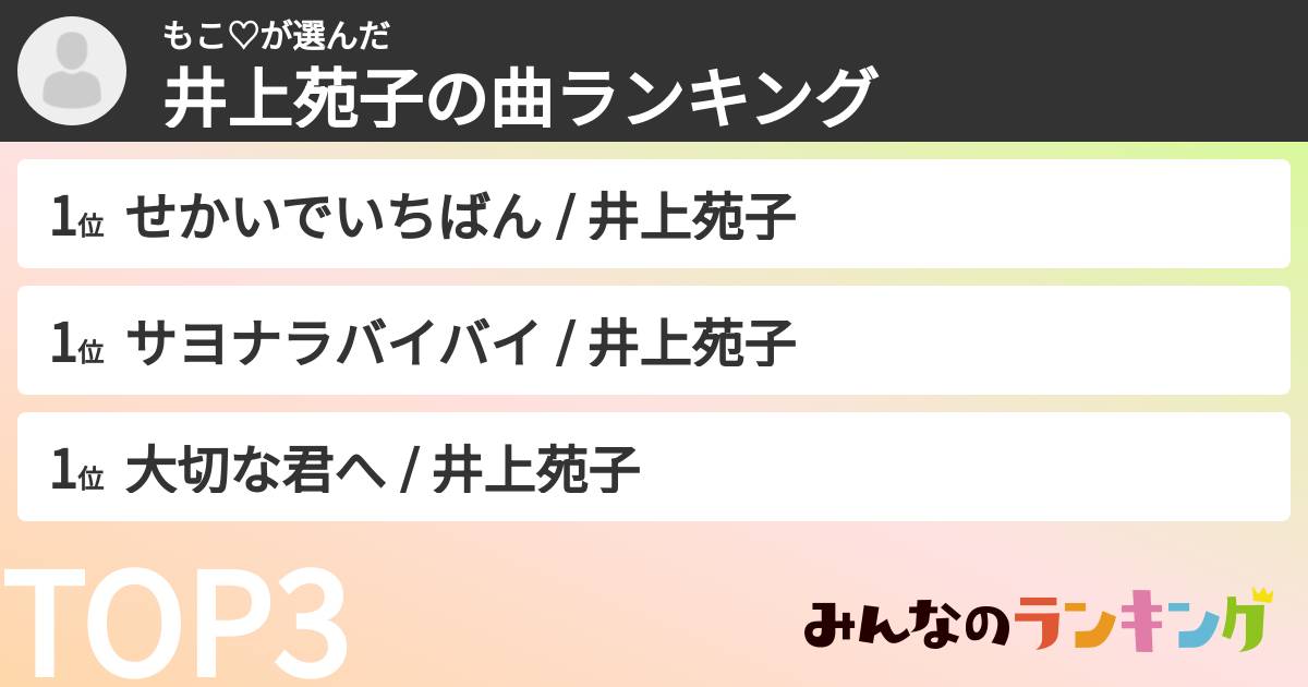もこ♡さんの「井上苑子の曲ランキング」