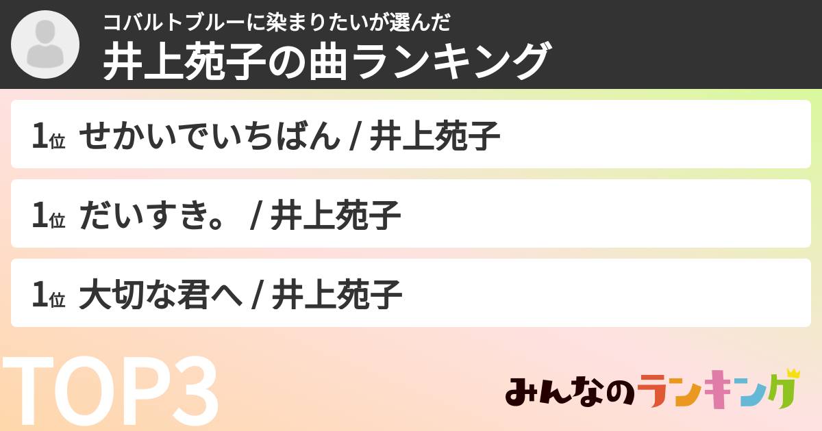 コバルトブルーに染まりたいさんの「井上苑子の曲ランキング」
