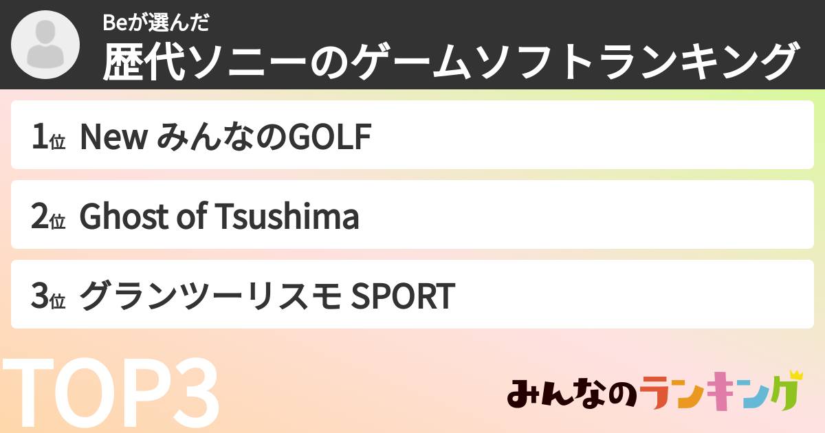 Beさんの「歴代ソニーのゲームソフトランキング」