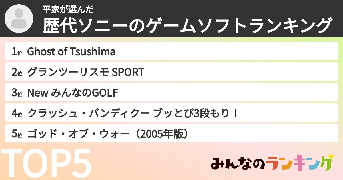 平家さんの「歴代ソニーのゲームソフトランキング」
