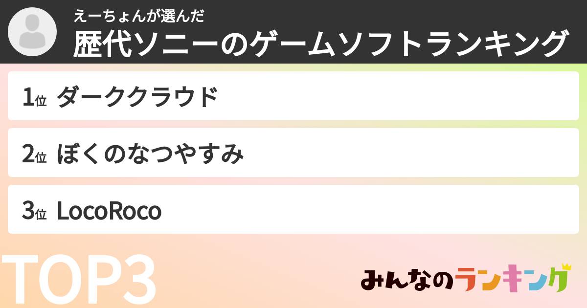 えーちょんさんの「歴代ソニーのゲームソフトランキング」