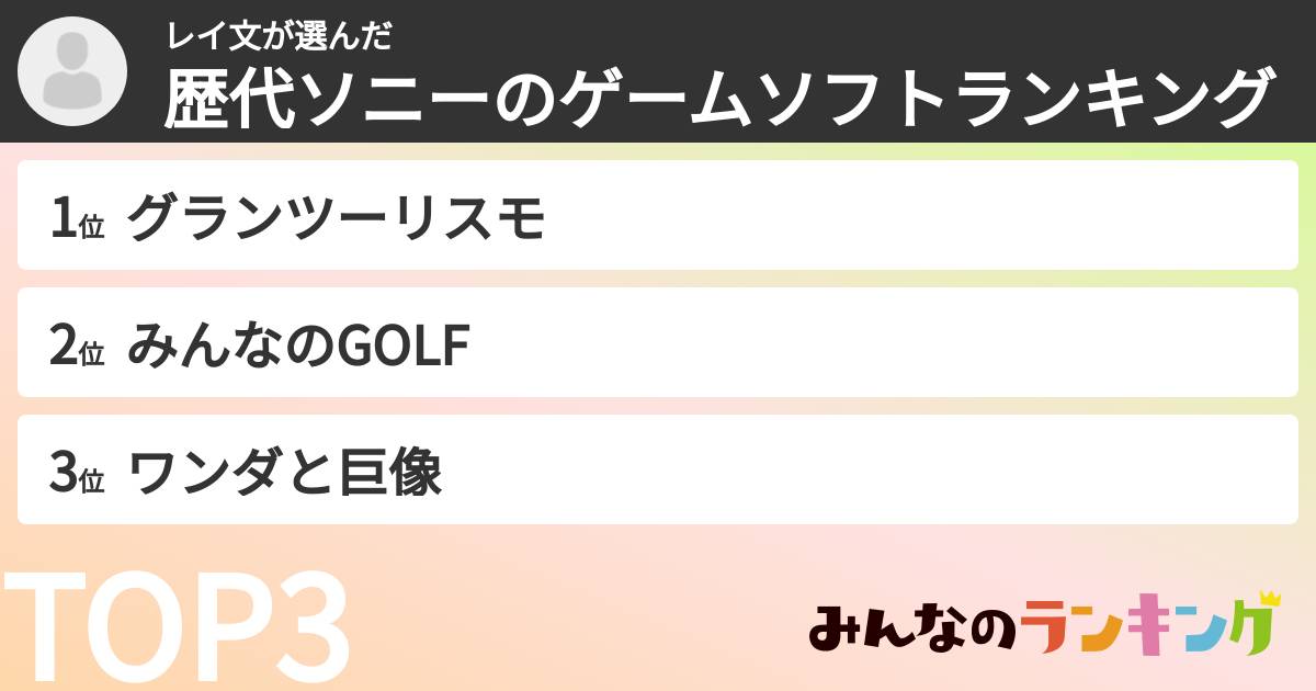 レイ文さんの「歴代ソニーのゲームソフトランキング」