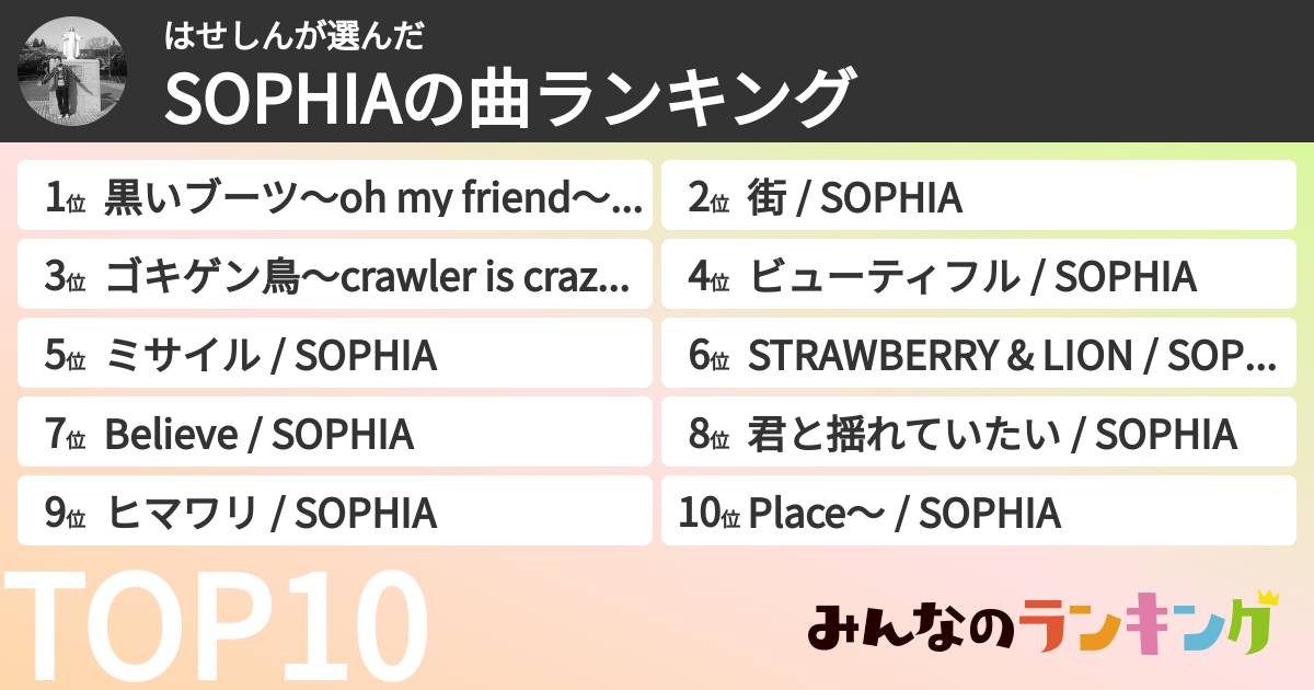 はせしんさんの「SOPHIAの曲ランキング」