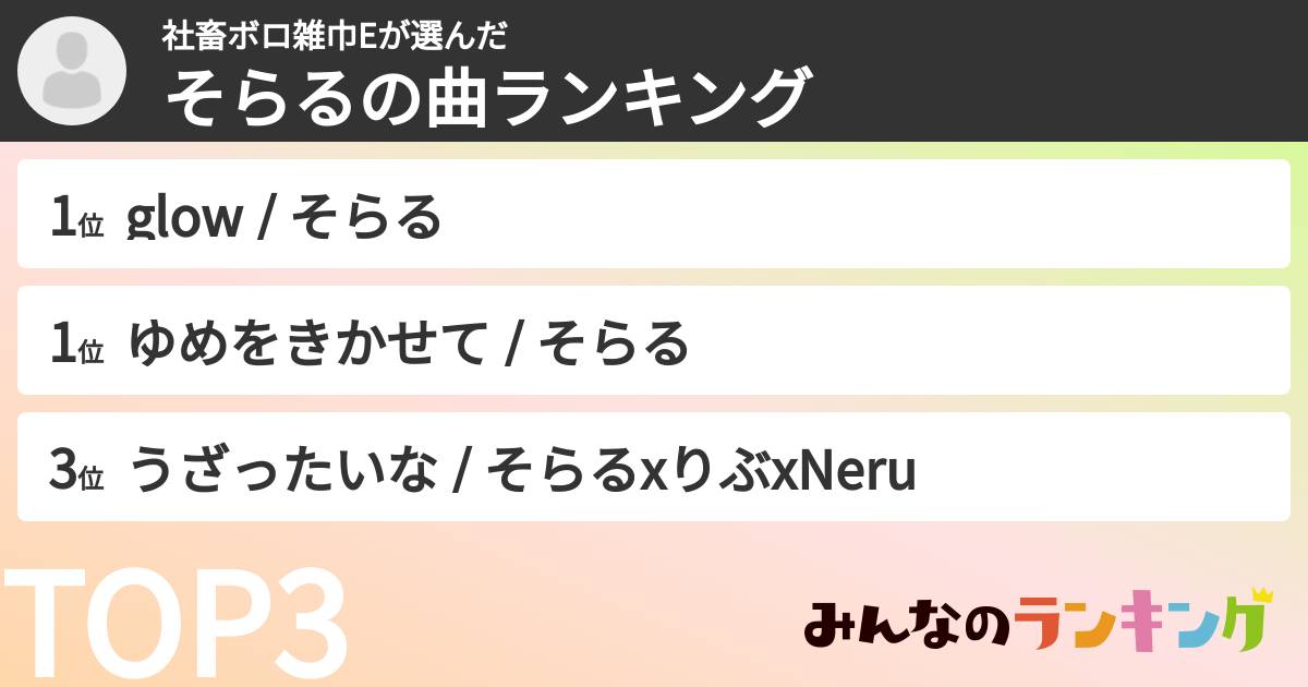社畜ボロ雑巾Eさんの「そらるの曲ランキング」