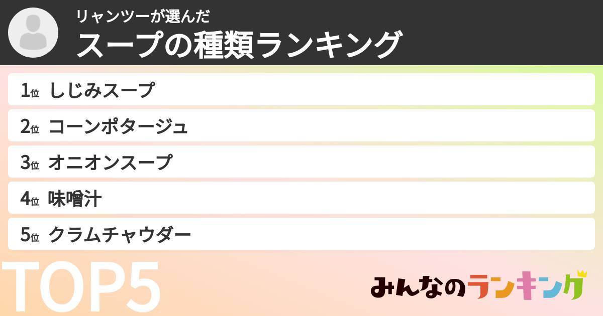 リャンツーさんの「スープの種類ランキング」