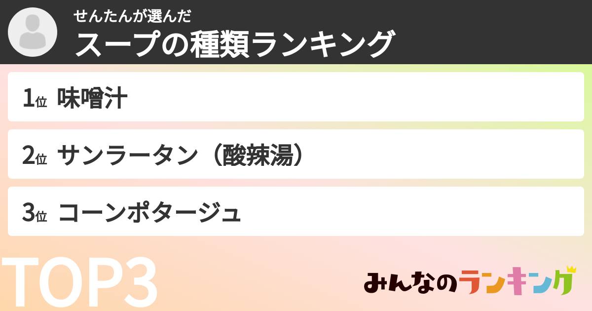 せんたんさんの「スープの種類ランキング」