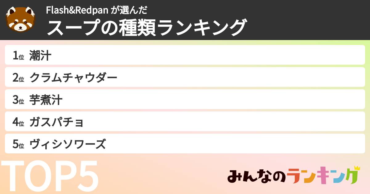 Flash&Redpan さんの「スープの種類ランキング」