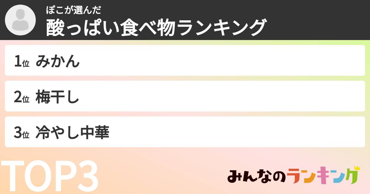 ぽこさんの「酸っぱい食べ物ランキング」