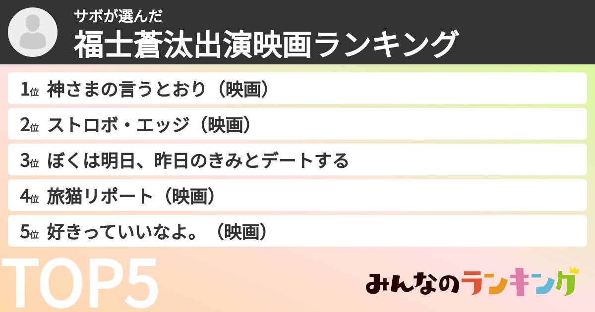 サボさんの「福士蒼汰出演映画ランキング」