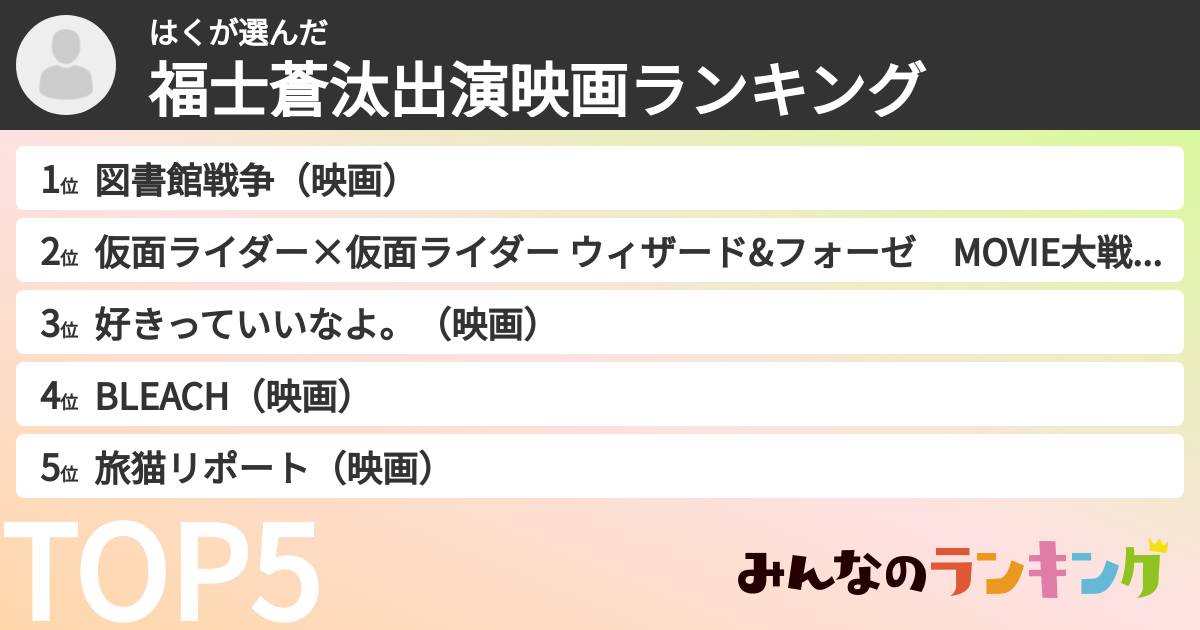 はくさんの「福士蒼汰出演映画ランキング」