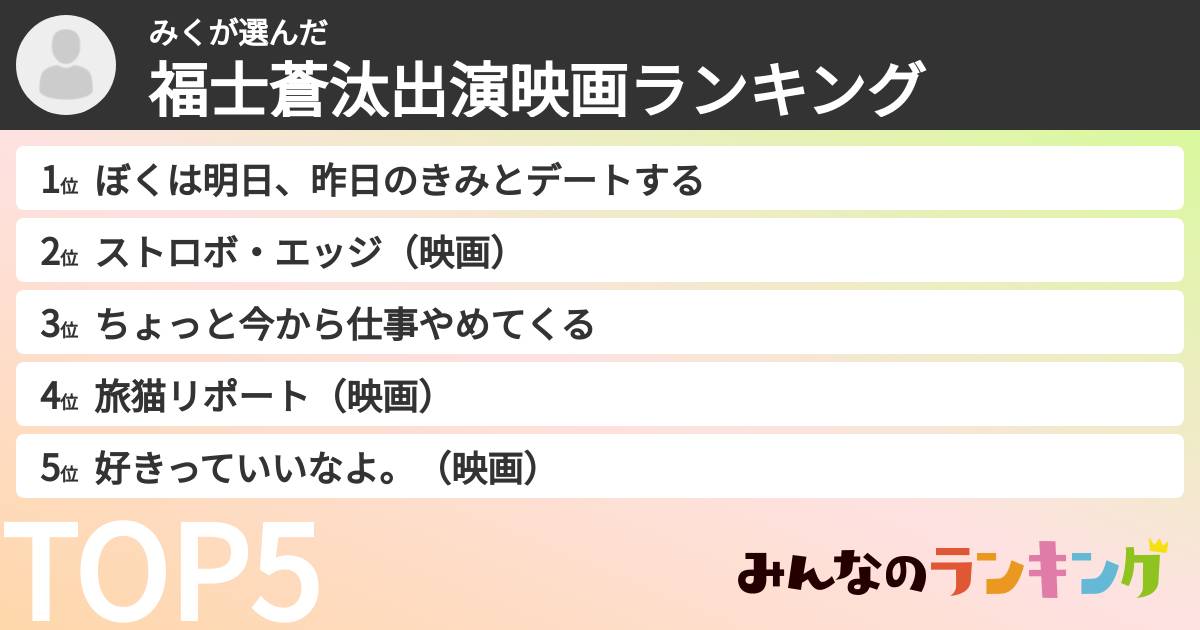みくさんの「福士蒼汰出演映画ランキング」