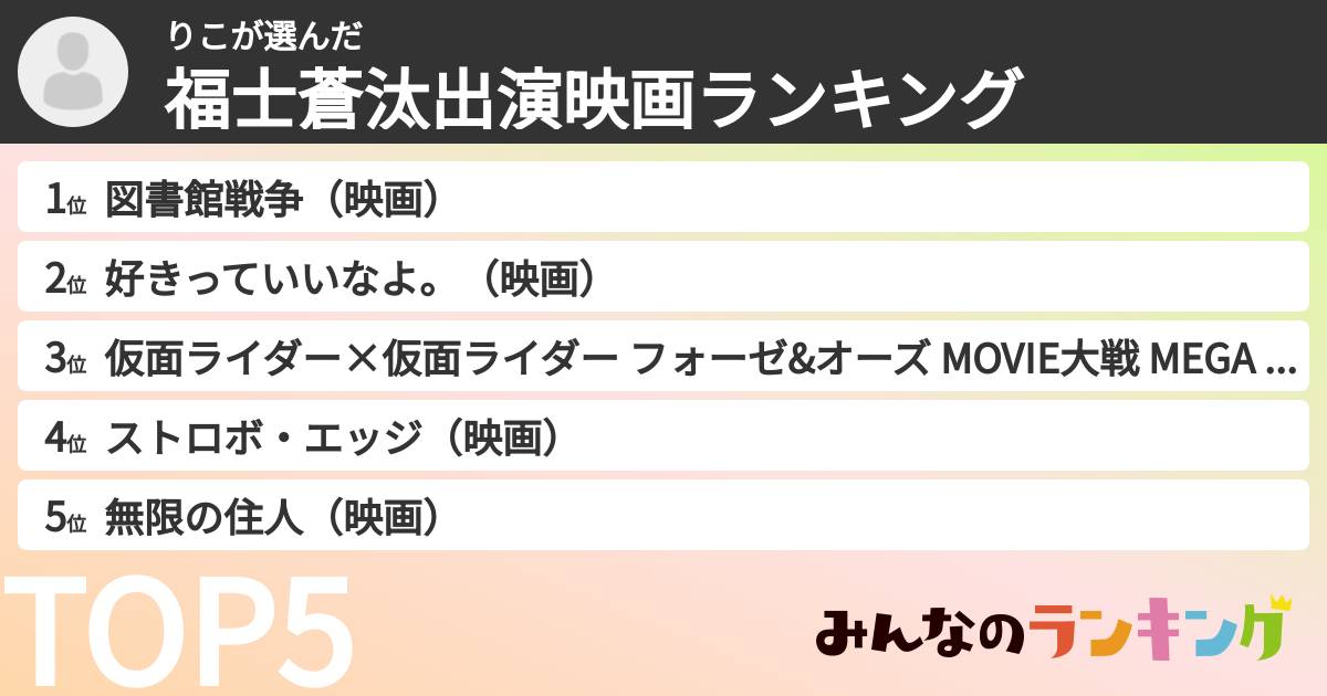 りこさんの「福士蒼汰出演映画ランキング」