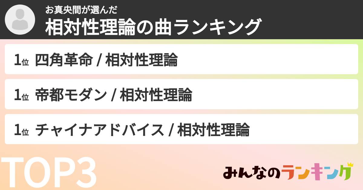 お真央間さんの「相対性理論の曲ランキング」