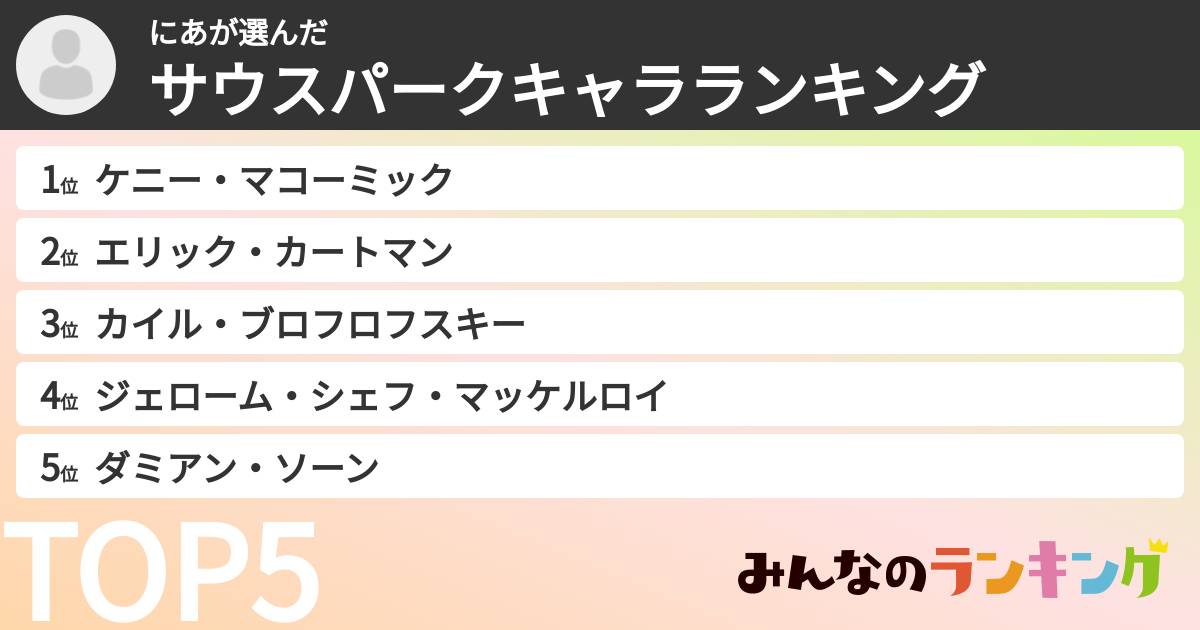 にあさんの「サウスパークキャラランキング」